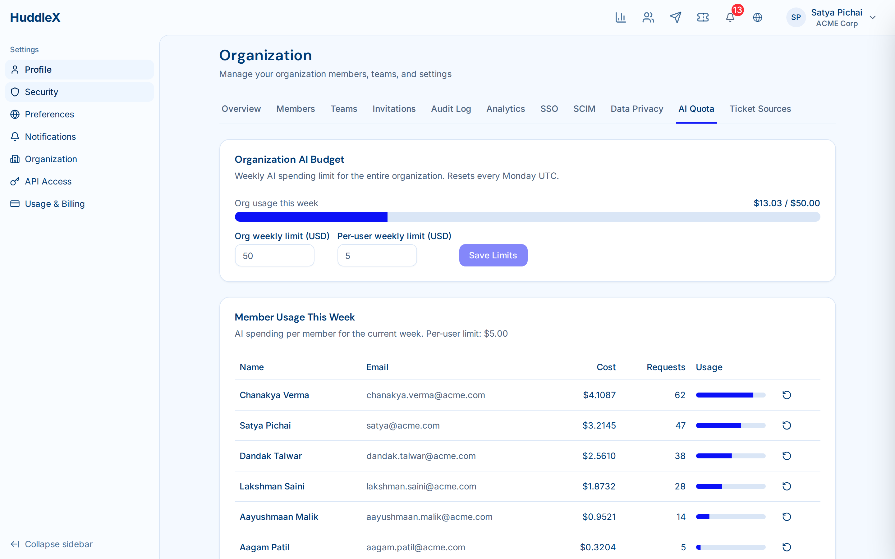 AI agent panel with contextual suggestions — AI usage & quotas
