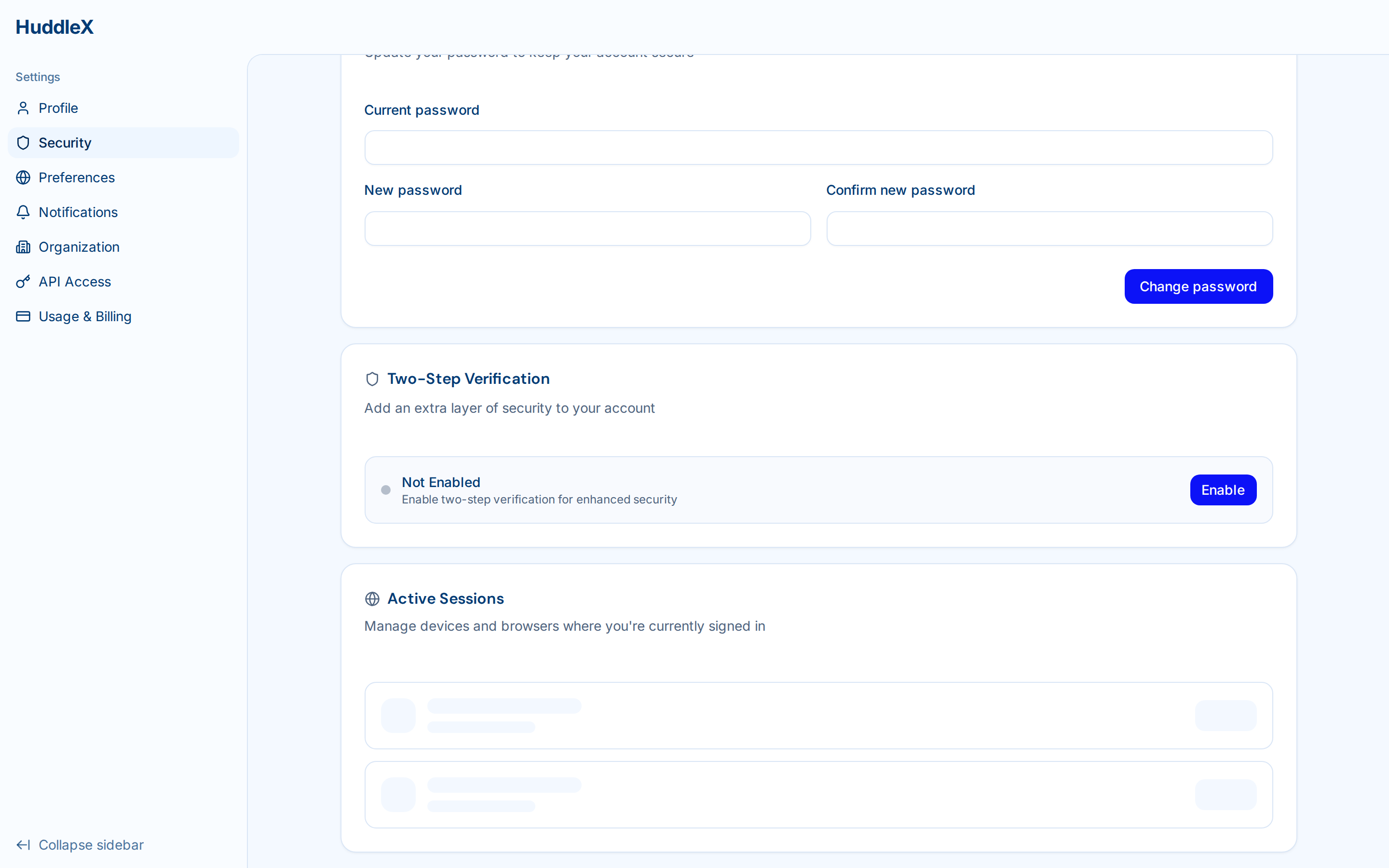 Authentication and security features — Active sessions
