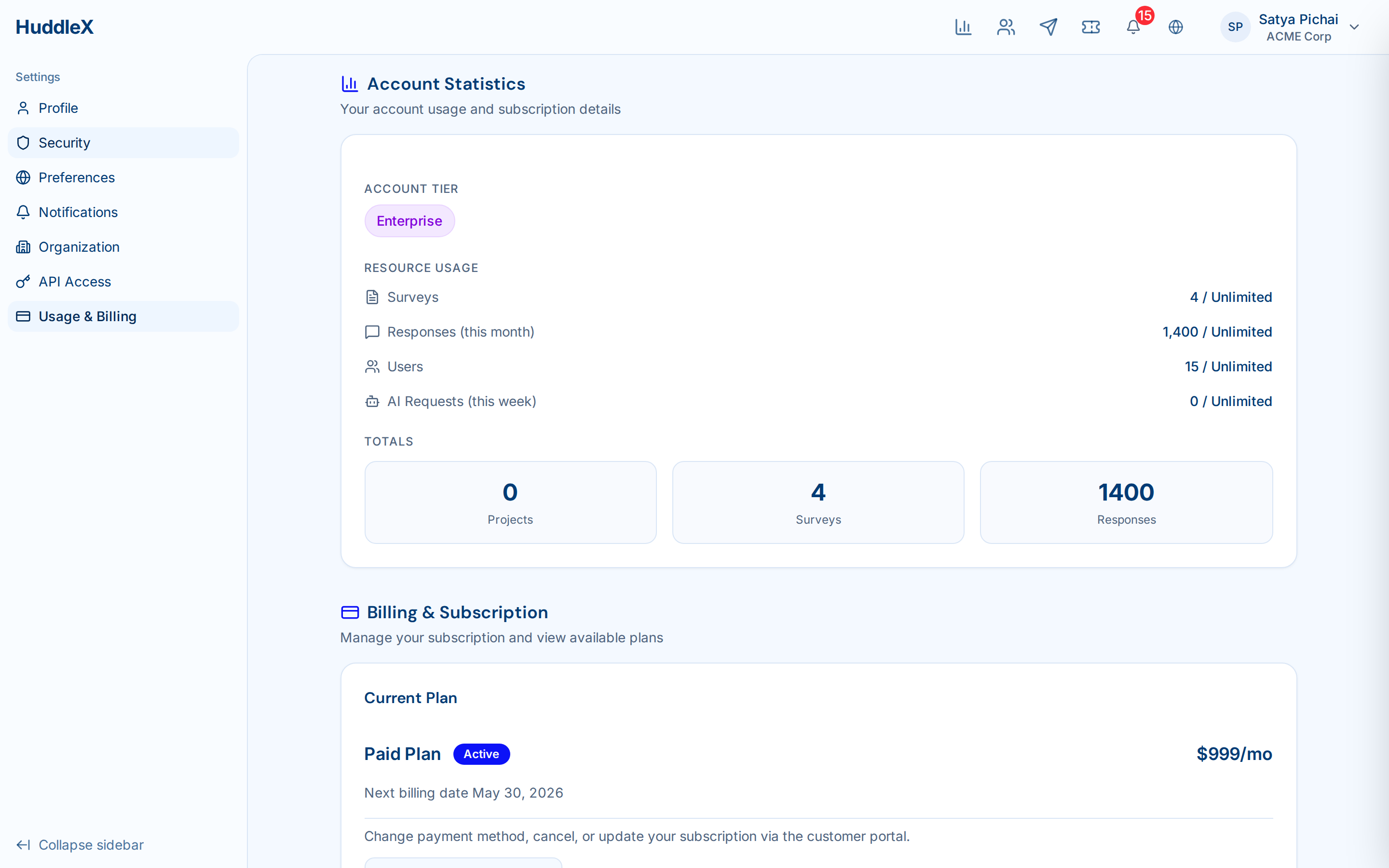 Billing dashboard with plan comparison — Usage tracking