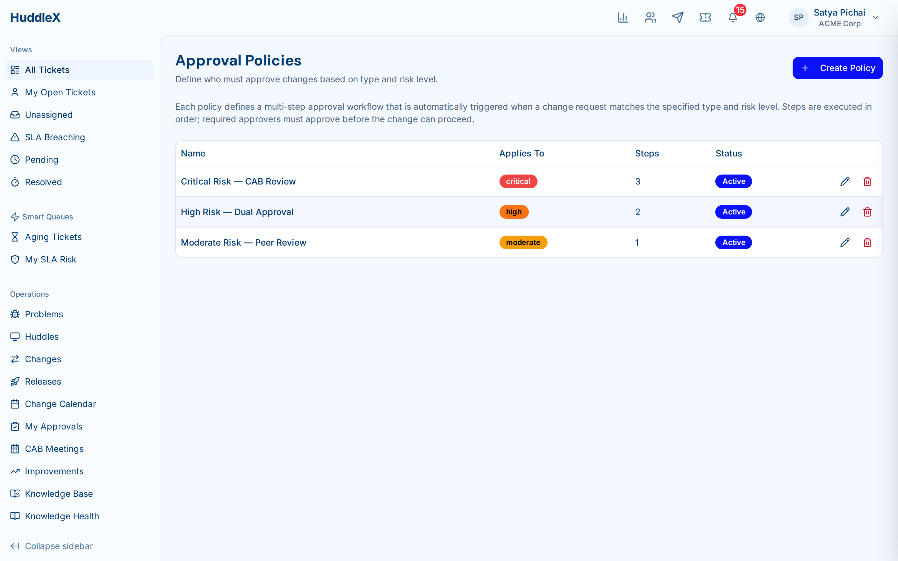 Change management with approval workflow and CAB meeting — Approval policies