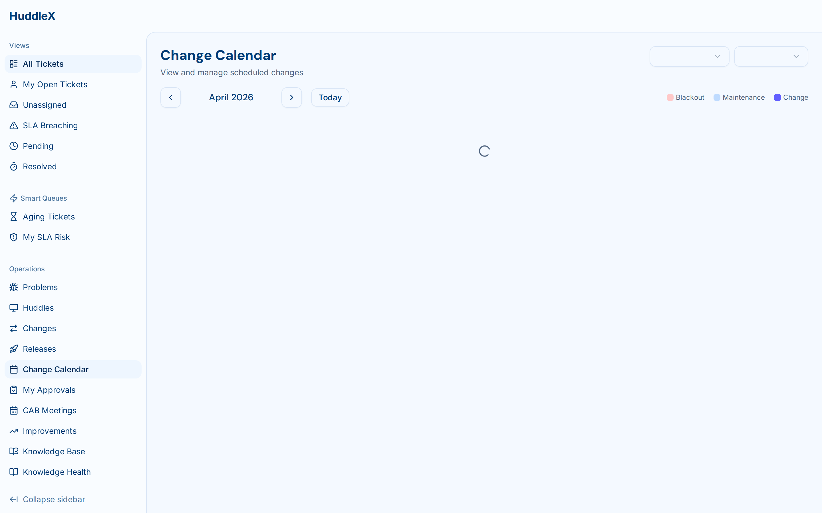 Change management with approval workflow and CAB meeting — Change calendar