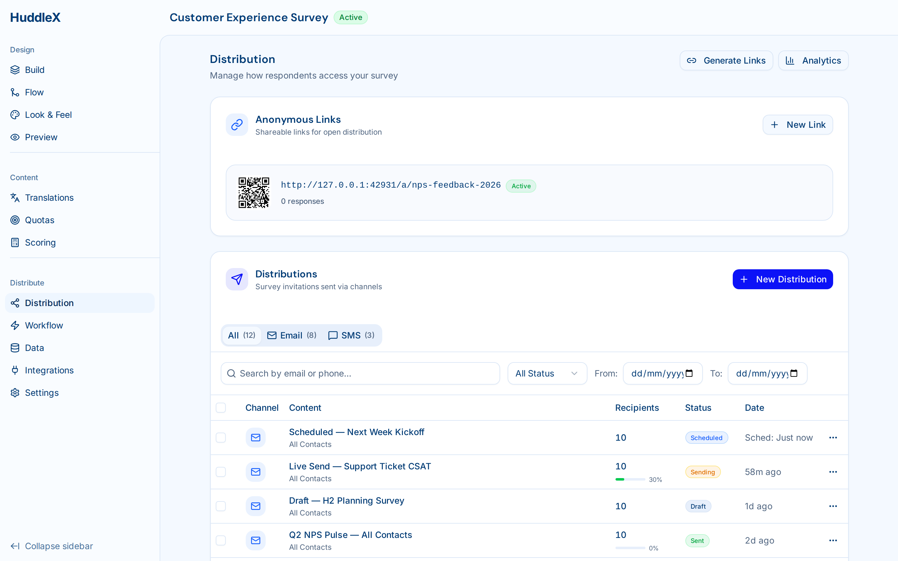Distribution center with channel configuration — Distribution list