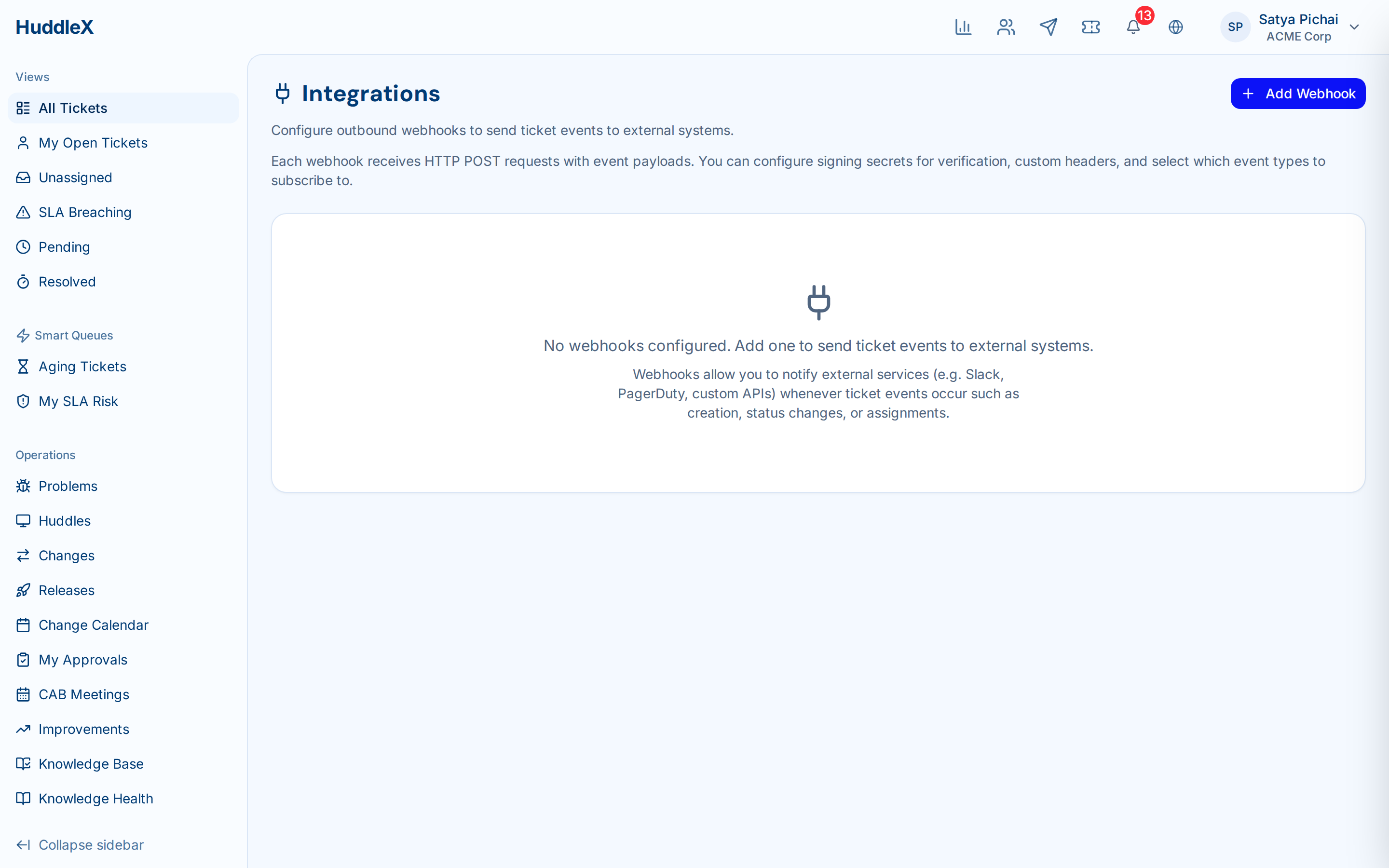 API documentation and webhook configuration — Ticket webhooks