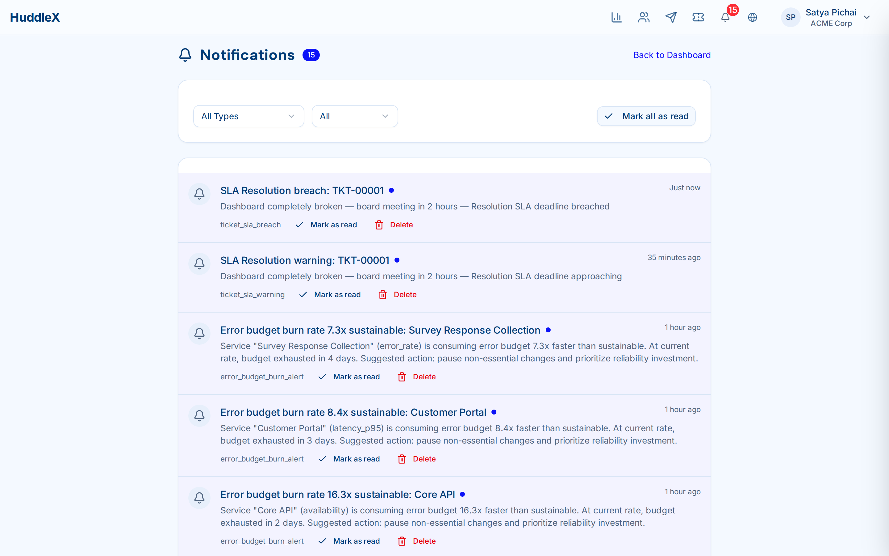 Notification center with filters — Notification center