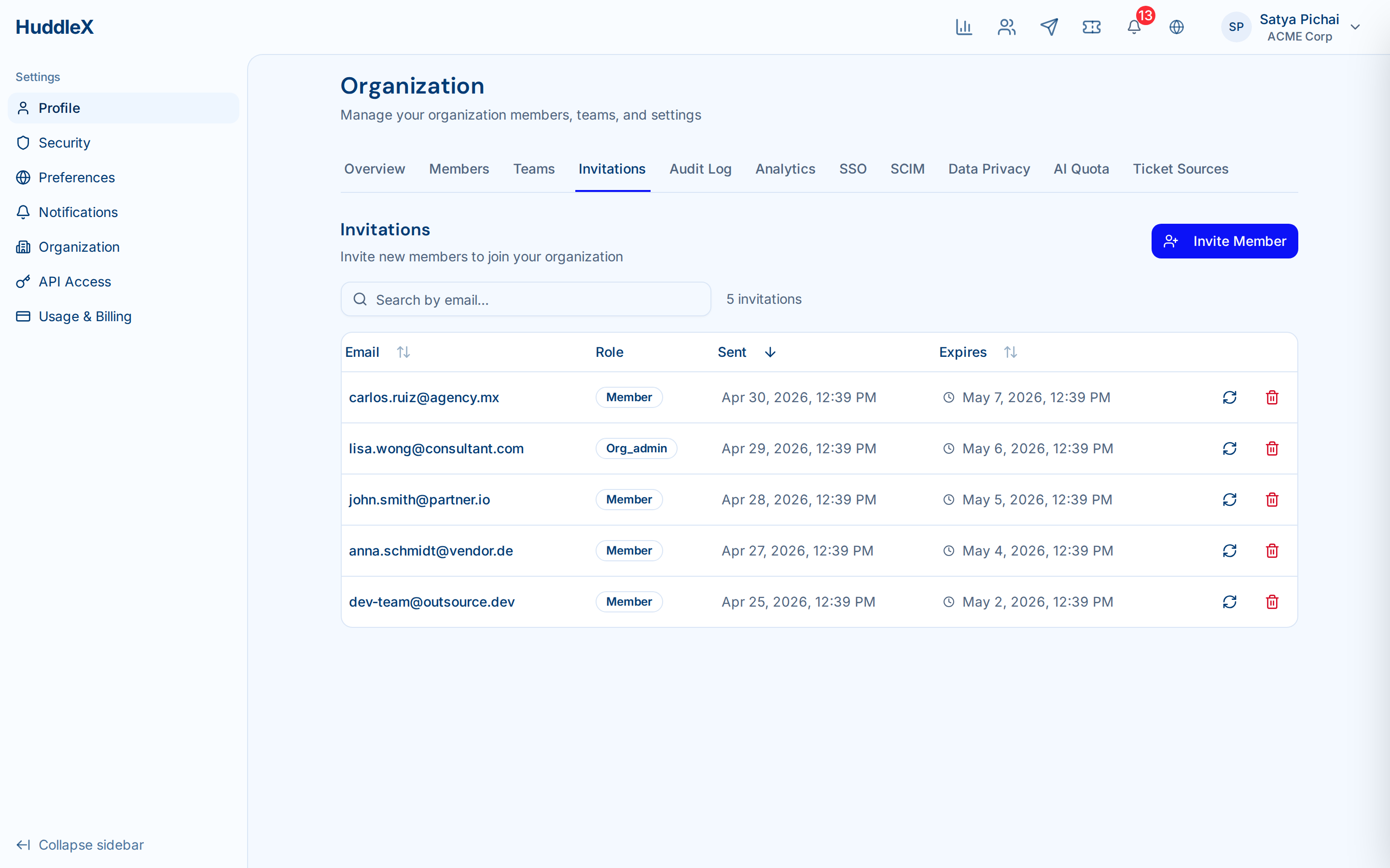 Organization management and team structure — Invitations