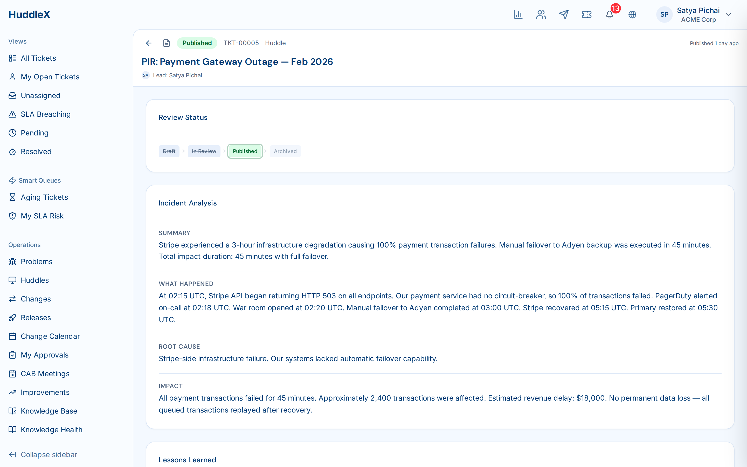 Post-incident review with timeline and action items — PIR detail