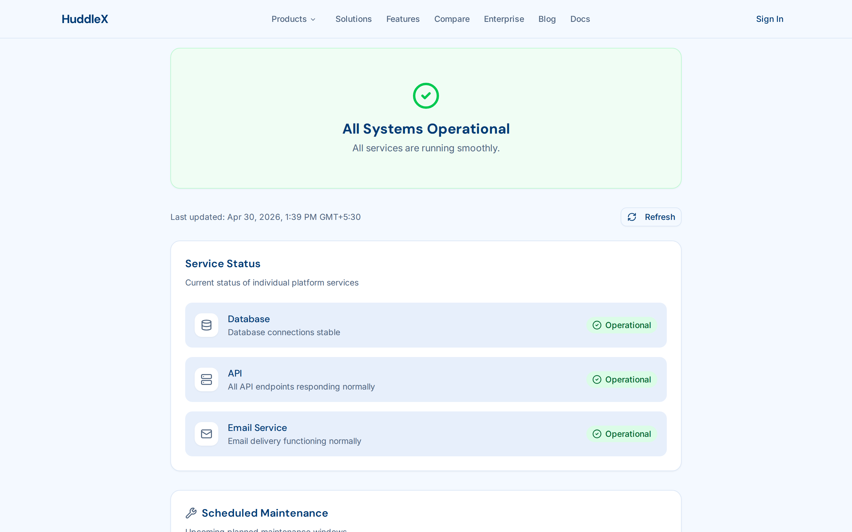 Platform UX with dark mode and help center — Status page