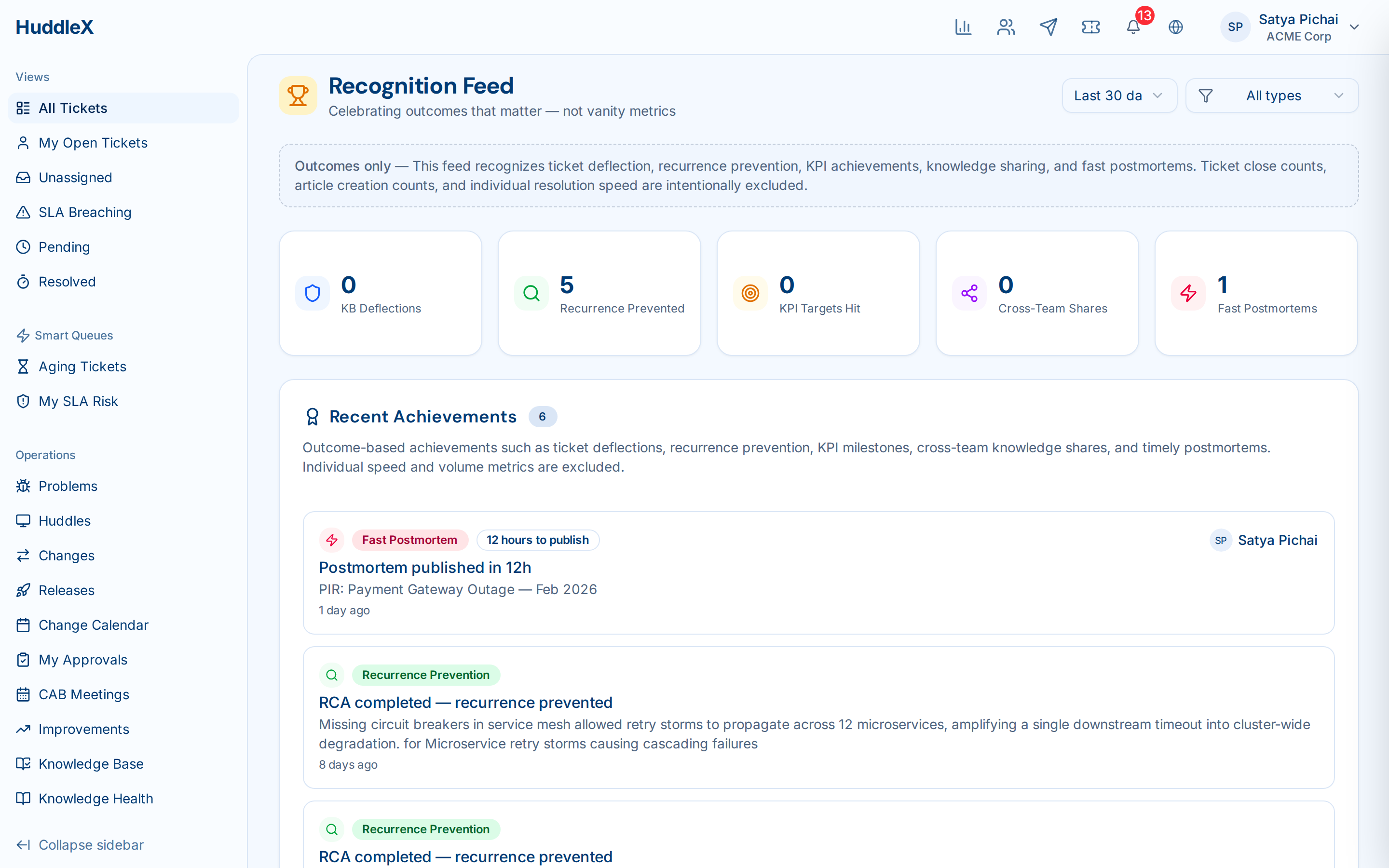 Recognition feed with outcome-based achievements — Recognition feed