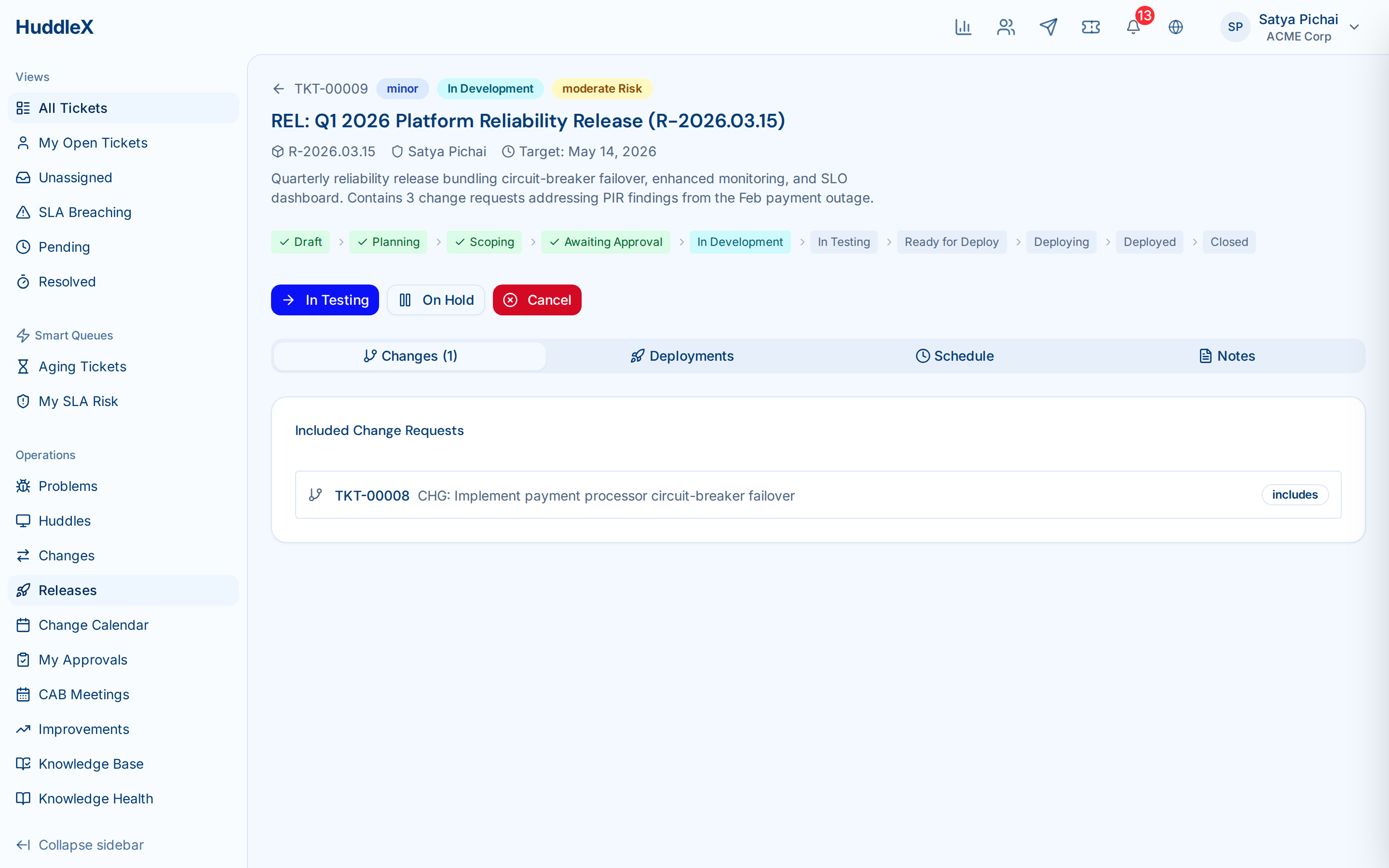 Release management with phases and deployment tracking — Release detail