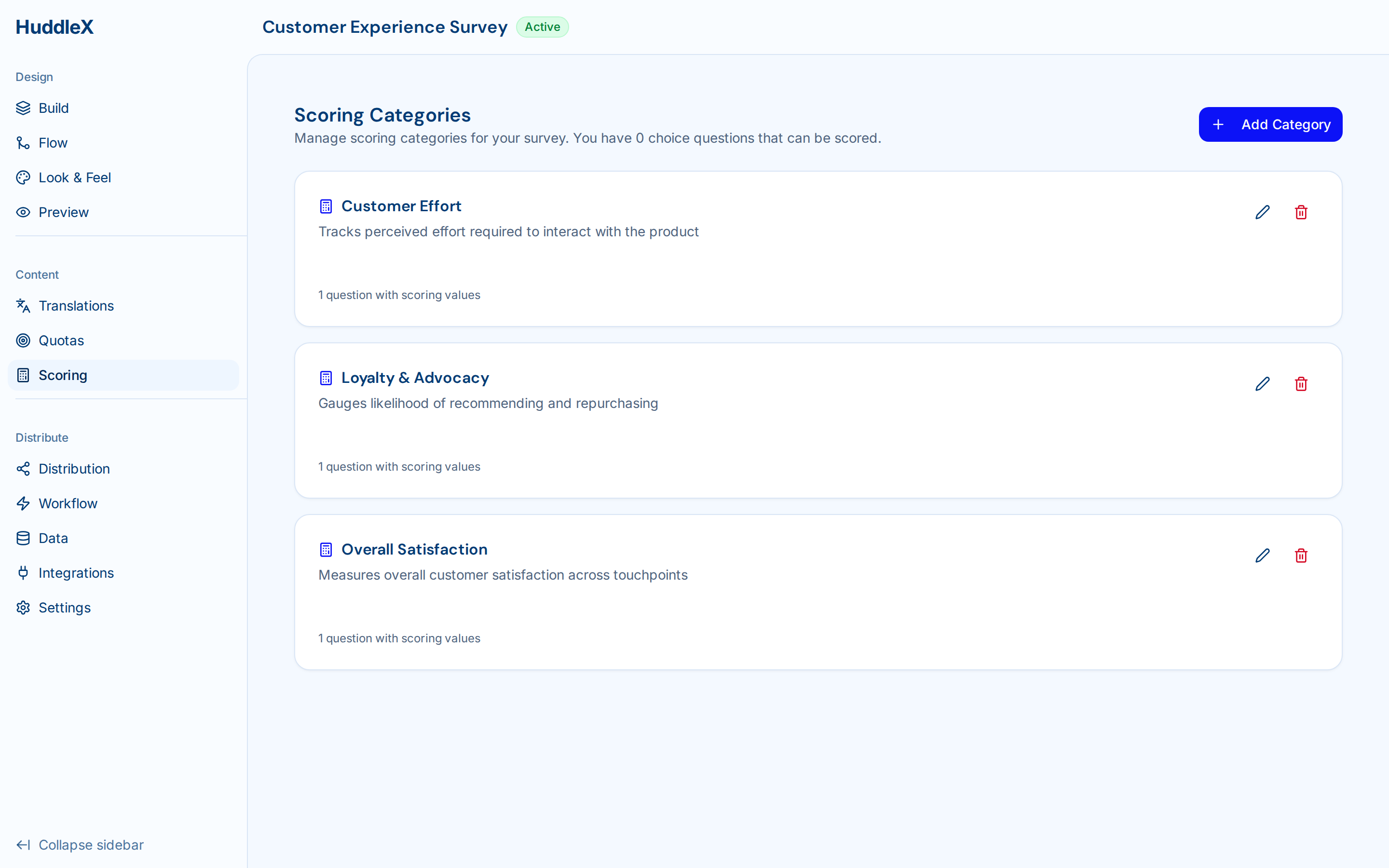 Survey builder with question types and logic — Scoring categories