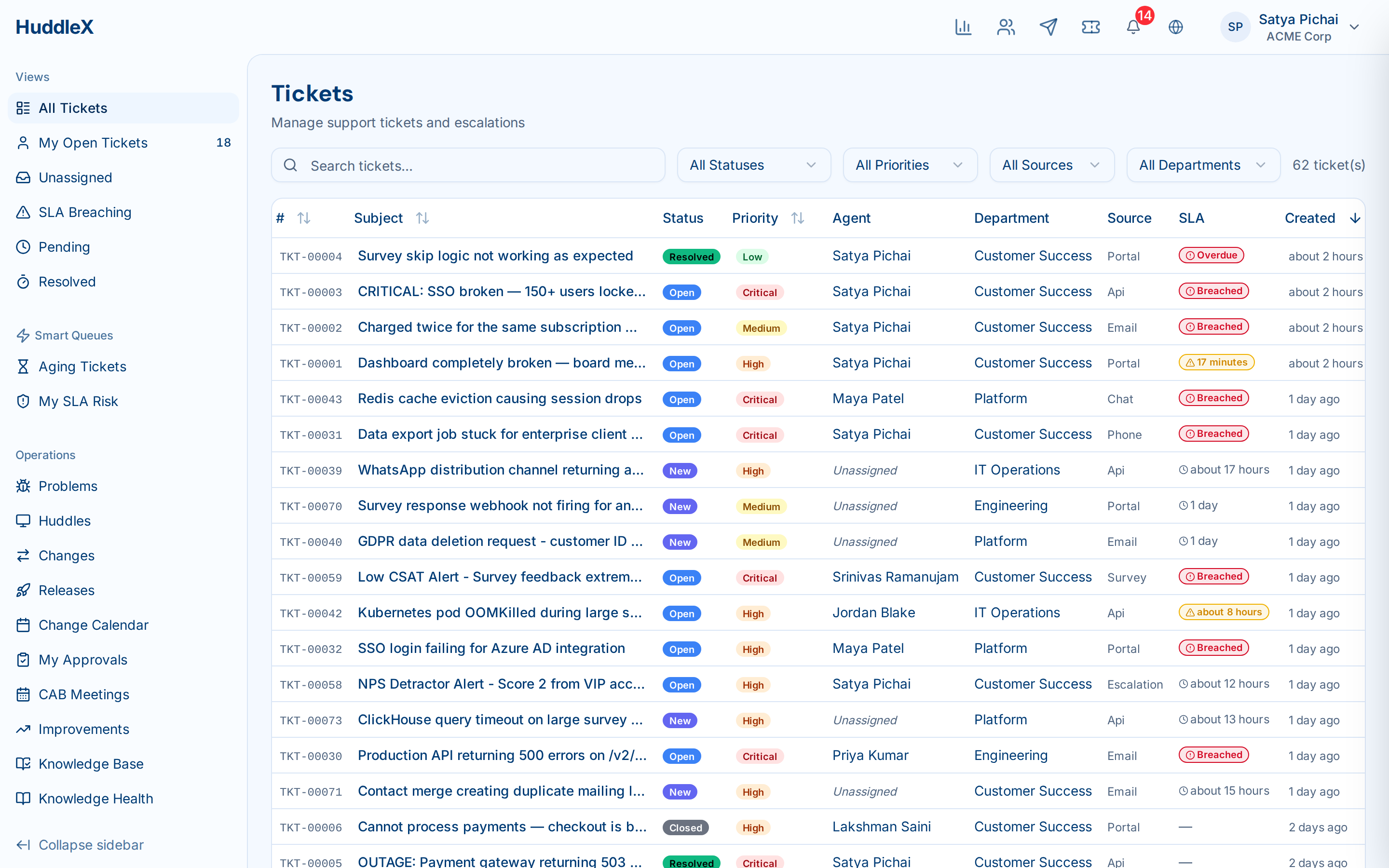 HuddleX — shared inbox, tickets, and omni-channel signals