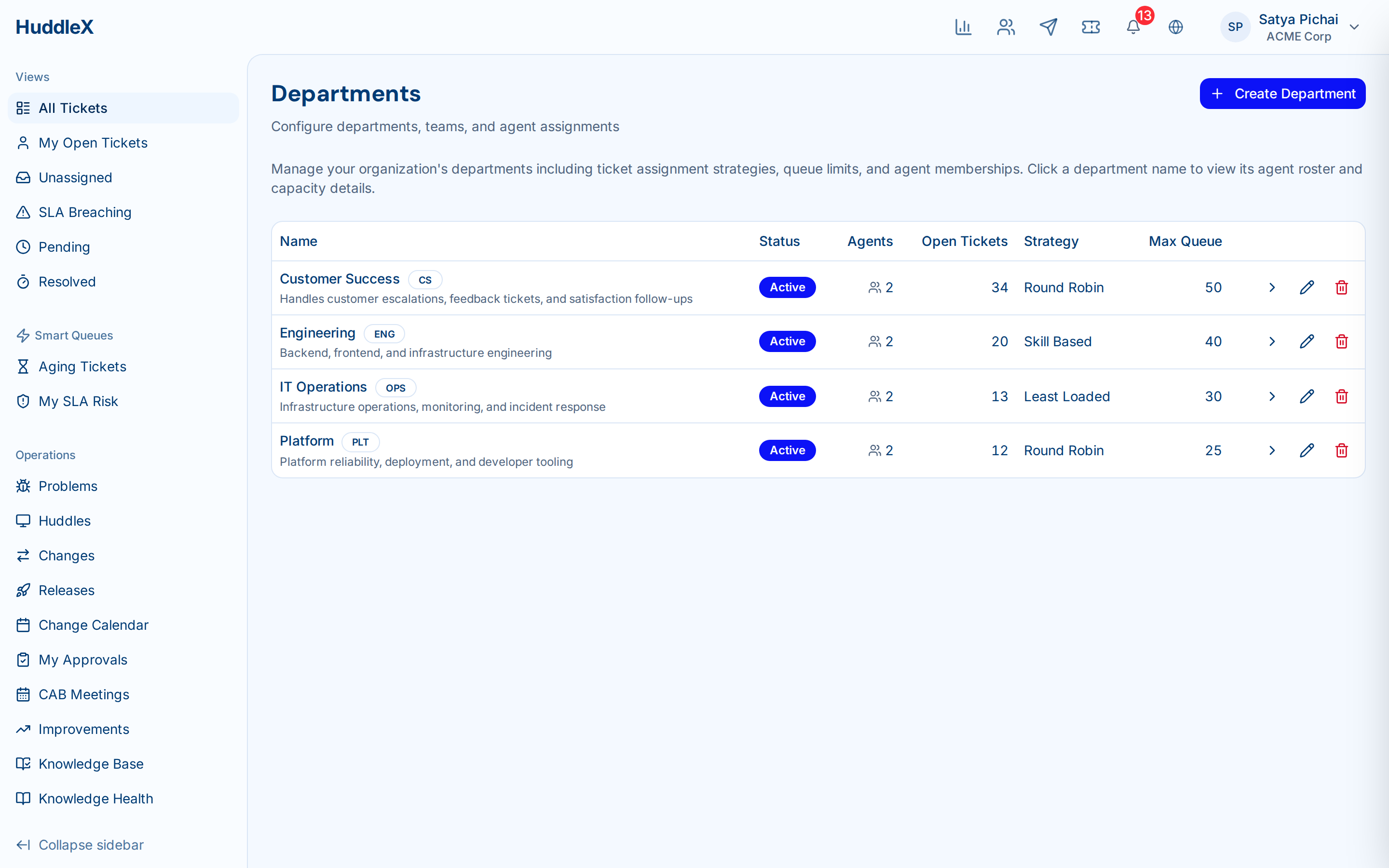 Agent routing and team assignment configuration — Department management